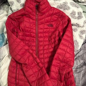 Red north face winter coat